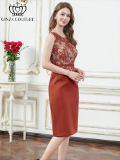 画像2: [ XS-Lサイズ / 1カラー][ERUKEI/GINZA COUTURE]レース・サテン・切替・ウエストマーク・上品・タイト・ミディアムドレス・ワンピース[送料無料] (2)