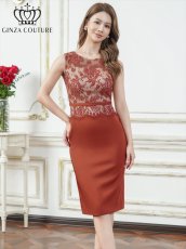 画像6: [ XS-Lサイズ / 1カラー][ERUKEI/GINZA COUTURE]レース・サテン・切替・ウエストマーク・上品・タイト・ミディアムドレス・ワンピース[送料無料] (6)