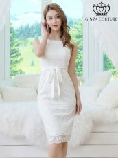画像1: [ XS-Lサイズ / 2カラー][ERUKEI/GINZA COUTURE]総レース・ウエストリボン・ノースリーブ・タイト・膝丈・ミディアムドレス・ワンピース[送料無料] (1)