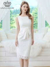 画像2: [ XS-Lサイズ / 2カラー][ERUKEI/GINZA COUTURE]総レース・ウエストリボン・ノースリーブ・タイト・膝丈・ミディアムドレス・ワンピース[送料無料] (2)