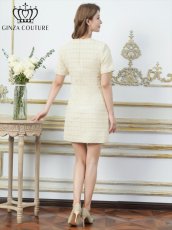 画像3: [ XS-Lサイズ / 1カラー][ERUKEI/GINZA COUTURE]ツイード・ポケット・金ボタン・パールブローチ付き・半袖・Aライン・ミニドレス・ワンピース[送料無料] (3)