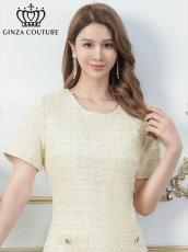 画像4: [ XS-Lサイズ / 1カラー][ERUKEI/GINZA COUTURE]ツイード・ポケット・金ボタン・パールブローチ付き・半袖・Aライン・ミニドレス・ワンピース[送料無料] (4)