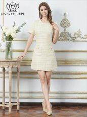 画像5: [ XS-Lサイズ / 1カラー][ERUKEI/GINZA COUTURE]ツイード・ポケット・金ボタン・パールブローチ付き・半袖・Aライン・ミニドレス・ワンピース[送料無料] (5)