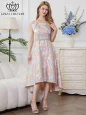 画像1: [ERUKEI/GINZA COUTURE]フレンチスリーブ・カットアウト・花柄 ジャガード・フィッシュテール・Aライン・ミディアムドレス・ワンピース[送料無料] (1)