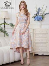 画像2: [ERUKEI/GINZA COUTURE]フレンチスリーブ・カットアウト・花柄 ジャガード・フィッシュテール・Aライン・ミディアムドレス・ワンピース[送料無料] (2)