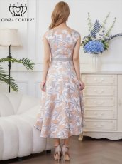 画像3: [ERUKEI/GINZA COUTURE]フレンチスリーブ・カットアウト・花柄 ジャガード・フィッシュテール・Aライン・ミディアムドレス・ワンピース[送料無料] (3)