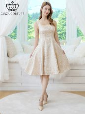 画像1: [ XS-Lサイズ / 1カラー][ERUKEI/GINZA COUTURE]ジャガード・シンプル・スクエアネック・ノースリーブ・膝丈・フレア・Aライン・ミディアムドレス・ワンピース[送料無料] (1)