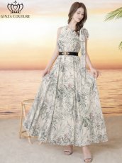画像7: [ XS-Lサイズ / 2カラー][ERUKEI/GINZA COUTURE]総柄・ボタニカルプリント・シフォン・ショルダーリボン・ノースリーブ・マキシ丈・フレア・ロングドレス[送料無料] (7)