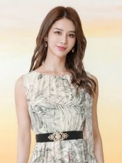 画像10: [ XS-Lサイズ / 2カラー][ERUKEI/GINZA COUTURE]総柄・ボタニカルプリント・シフォン・ショルダーリボン・ノースリーブ・マキシ丈・フレア・ロングドレス[送料無料] (10)