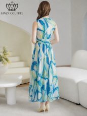 画像3: [ XS-Lサイズ / 1カラー][ERUKEI/GINZA COUTURE]シフォン・マーブルプリント・Vネック・Aライン・ノースリーブ・ロングドレス[送料無料] (3)