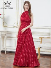 画像8: [ XS-Lサイズ / 2カラー][ERUKEI/GINZA COUTURE]ホワイト×ブラック・レッド×ホワイト・ドット・首元フリル・ウエストマーク・マキシ・アメリカンスリーブ・Aライン・ロングドレス[送料無料] (8)