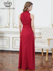 画像9: [ XS-Lサイズ / 2カラー][ERUKEI/GINZA COUTURE]ホワイト×ブラック・レッド×ホワイト・ドット・首元フリル・ウエストマーク・マキシ・アメリカンスリーブ・Aライン・ロングドレス[送料無料] (9)