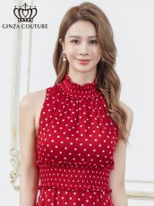 画像10: [ XS-Lサイズ / 2カラー][ERUKEI/GINZA COUTURE]ホワイト×ブラック・レッド×ホワイト・ドット・首元フリル・ウエストマーク・マキシ・アメリカンスリーブ・Aライン・ロングドレス[送料無料] (10)