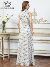 画像3: [ XS-Lサイズ / 2カラー][ERUKEI/GINZA COUTURE]ホワイト×ブラック・レッド×ホワイト・ドット・首元フリル・ウエストマーク・マキシ・アメリカンスリーブ・Aライン・ロングドレス[送料無料] (3)