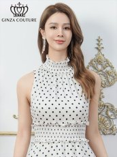 画像4: [ XS-Lサイズ / 2カラー][ERUKEI/GINZA COUTURE]ホワイト×ブラック・レッド×ホワイト・ドット・首元フリル・ウエストマーク・マキシ・アメリカンスリーブ・Aライン・ロングドレス[送料無料] (4)