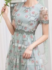 画像7: [ XS-Lサイズ / 2カラー ][ERUKEI/GINZA COUTURE]グリーン・ピンク・チュール・Aライン・ミディアムドレス・ワンピース[送料無料] (7)