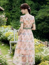 画像6: [ XS-Lサイズ / 2カラー ][ERUKEI/GINZA COUTURE]グリーン・ピンク・チュール・Aライン・ミディアムドレス・ワンピース[送料無料] (6)