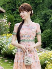 画像10: [ XS-Lサイズ / 2カラー ][ERUKEI/GINZA COUTURE]グリーン・ピンク・チュール・Aライン・ミディアムドレス・ワンピース[送料無料] (10)