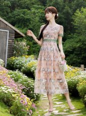 画像12: [ XS-Lサイズ / 2カラー ][ERUKEI/GINZA COUTURE]グリーン・ピンク・チュール・Aライン・ミディアムドレス・ワンピース[送料無料] (12)