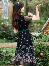 画像3: [ XS-Lサイズ / 1カラー][ERUKEI/GINZA COUTURE]ブラック×ピンク・チュール・お花・刺繍・Aライン・ミディアムドレス・ワンピース[送料無料] (3)