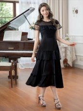 画像4: [SALE品のため返品不可＆再入荷なしの現品限り][ERUKEI/GINZA COUTURE]ホワイト・ブラック・半袖・ビーズ・チュール・レース・Aライン・ミディアムドレス・ワンピース[送料無料] (4)