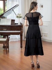 画像6: [SALE品のため返品不可＆再入荷なしの現品限り][ERUKEI/GINZA COUTURE]ホワイト・ブラック・半袖・ビーズ・チュール・レース・Aライン・ミディアムドレス・ワンピース[送料無料] (6)