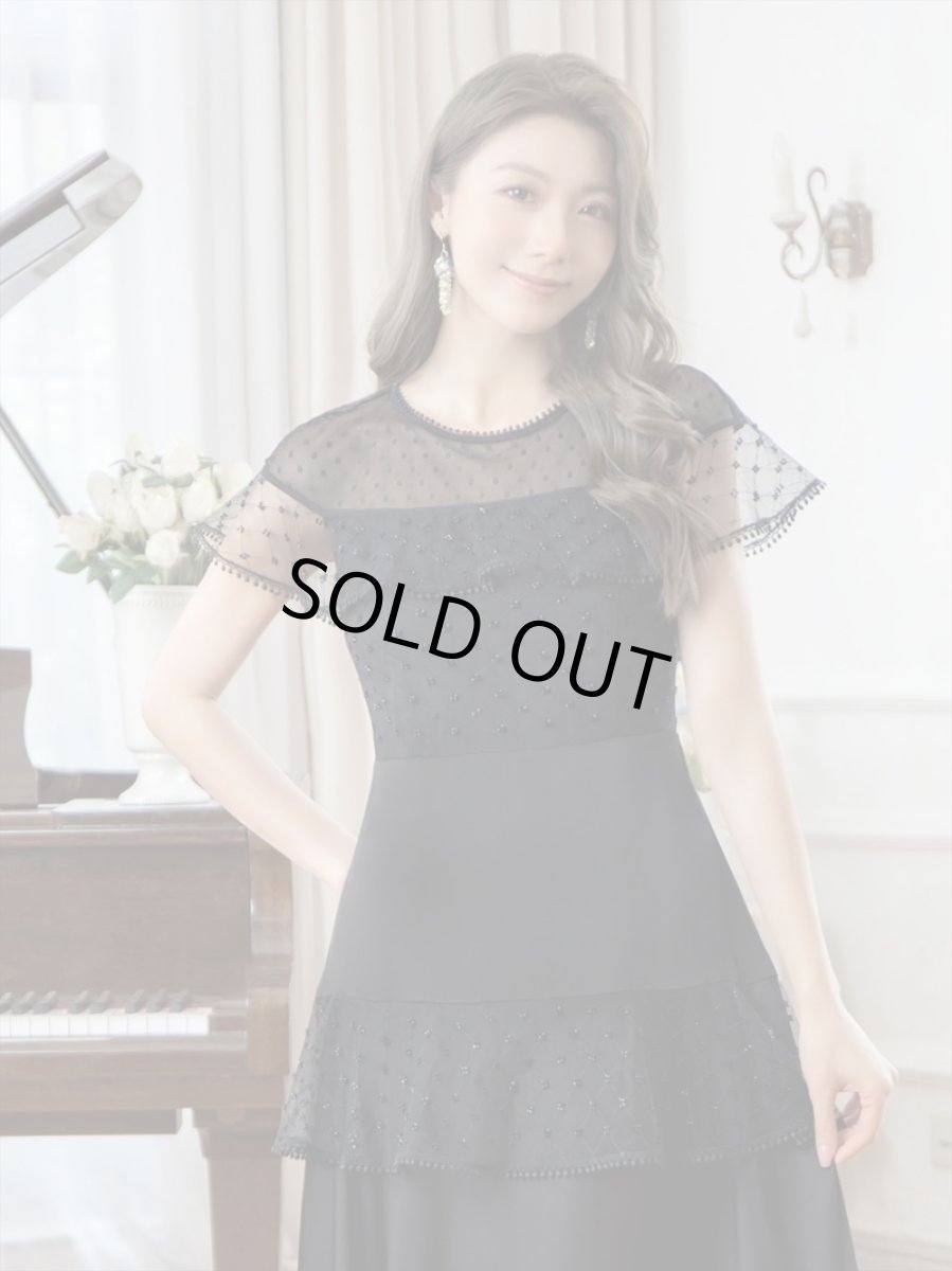 画像8: [SALE品のため返品不可＆再入荷なしの現品限り][ERUKEI/GINZA COUTURE]ホワイト・ブラック・半袖・ビーズ・チュール・レース・Aライン・ミディアムドレス・ワンピース[送料無料] (8)