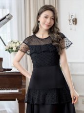 画像8: [SALE品のため返品不可＆再入荷なしの現品限り][ERUKEI/GINZA COUTURE]ホワイト・ブラック・半袖・ビーズ・チュール・レース・Aライン・ミディアムドレス・ワンピース[送料無料] (8)