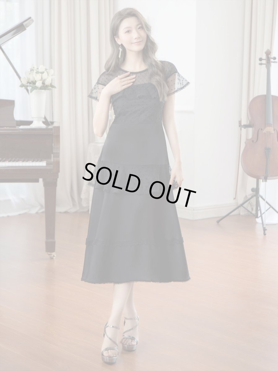 画像10: [SALE品のため返品不可＆再入荷なしの現品限り][ERUKEI/GINZA COUTURE]ホワイト・ブラック・半袖・ビーズ・チュール・レース・Aライン・ミディアムドレス・ワンピース[送料無料] (10)