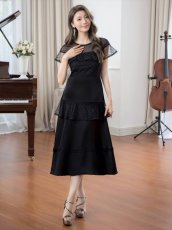 画像10: [SALE品のため返品不可＆再入荷なしの現品限り][ERUKEI/GINZA COUTURE]ホワイト・ブラック・半袖・ビーズ・チュール・レース・Aライン・ミディアムドレス・ワンピース[送料無料] (10)