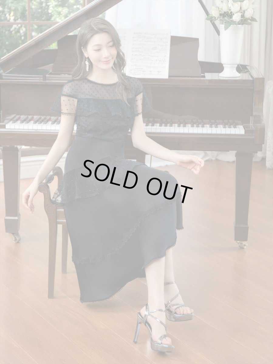 画像12: [SALE品のため返品不可＆再入荷なしの現品限り][ERUKEI/GINZA COUTURE]ホワイト・ブラック・半袖・ビーズ・チュール・レース・Aライン・ミディアムドレス・ワンピース[送料無料] (12)