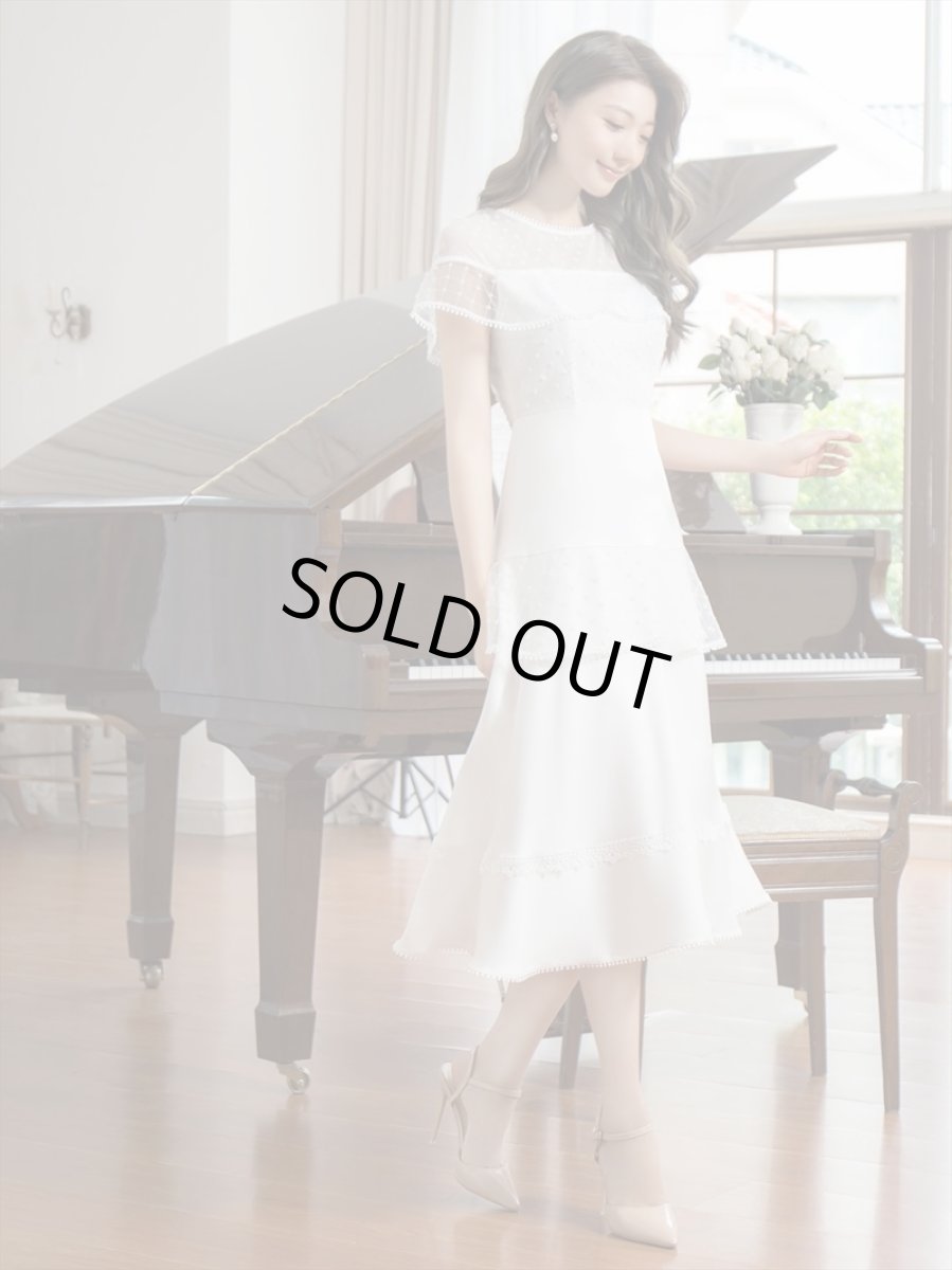 画像3: [SALE品のため返品不可＆再入荷なしの現品限り][ERUKEI/GINZA COUTURE]ホワイト・ブラック・半袖・ビーズ・チュール・レース・Aライン・ミディアムドレス・ワンピース[送料無料] (3)