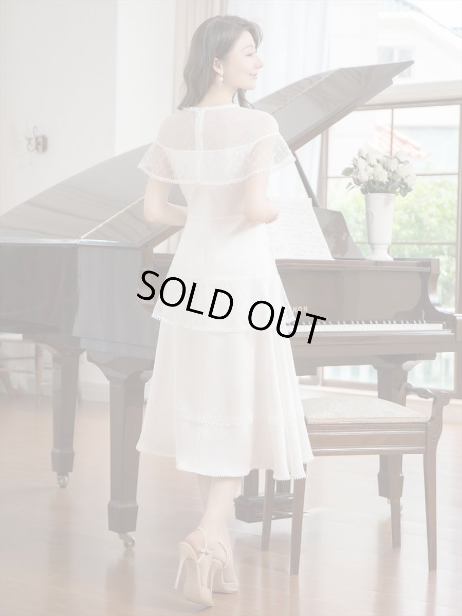 画像5: [SALE品のため返品不可＆再入荷なしの現品限り][ERUKEI/GINZA COUTURE]ホワイト・ブラック・半袖・ビーズ・チュール・レース・Aライン・ミディアムドレス・ワンピース[送料無料] (5)