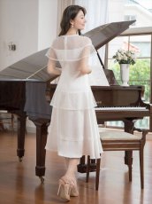 画像5: [SALE品のため返品不可＆再入荷なしの現品限り][ERUKEI/GINZA COUTURE]ホワイト・ブラック・半袖・ビーズ・チュール・レース・Aライン・ミディアムドレス・ワンピース[送料無料] (5)