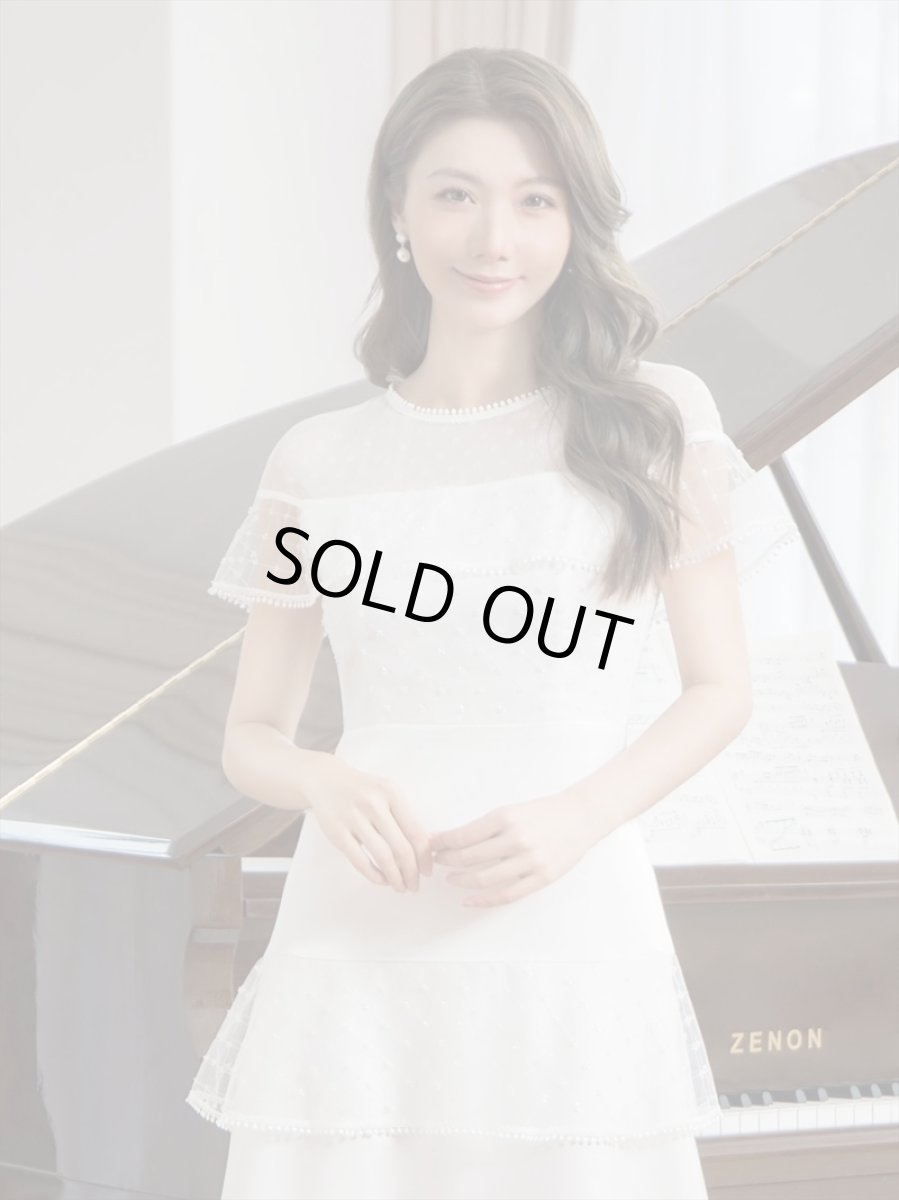 画像7: [SALE品のため返品不可＆再入荷なしの現品限り][ERUKEI/GINZA COUTURE]ホワイト・ブラック・半袖・ビーズ・チュール・レース・Aライン・ミディアムドレス・ワンピース[送料無料] (7)