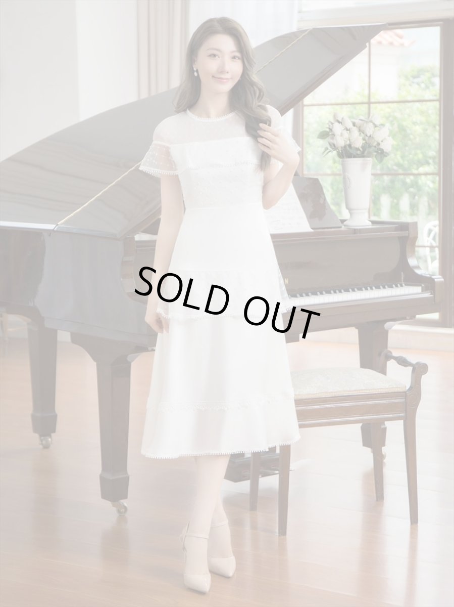 画像9: [SALE品のため返品不可＆再入荷なしの現品限り][ERUKEI/GINZA COUTURE]ホワイト・ブラック・半袖・ビーズ・チュール・レース・Aライン・ミディアムドレス・ワンピース[送料無料] (9)