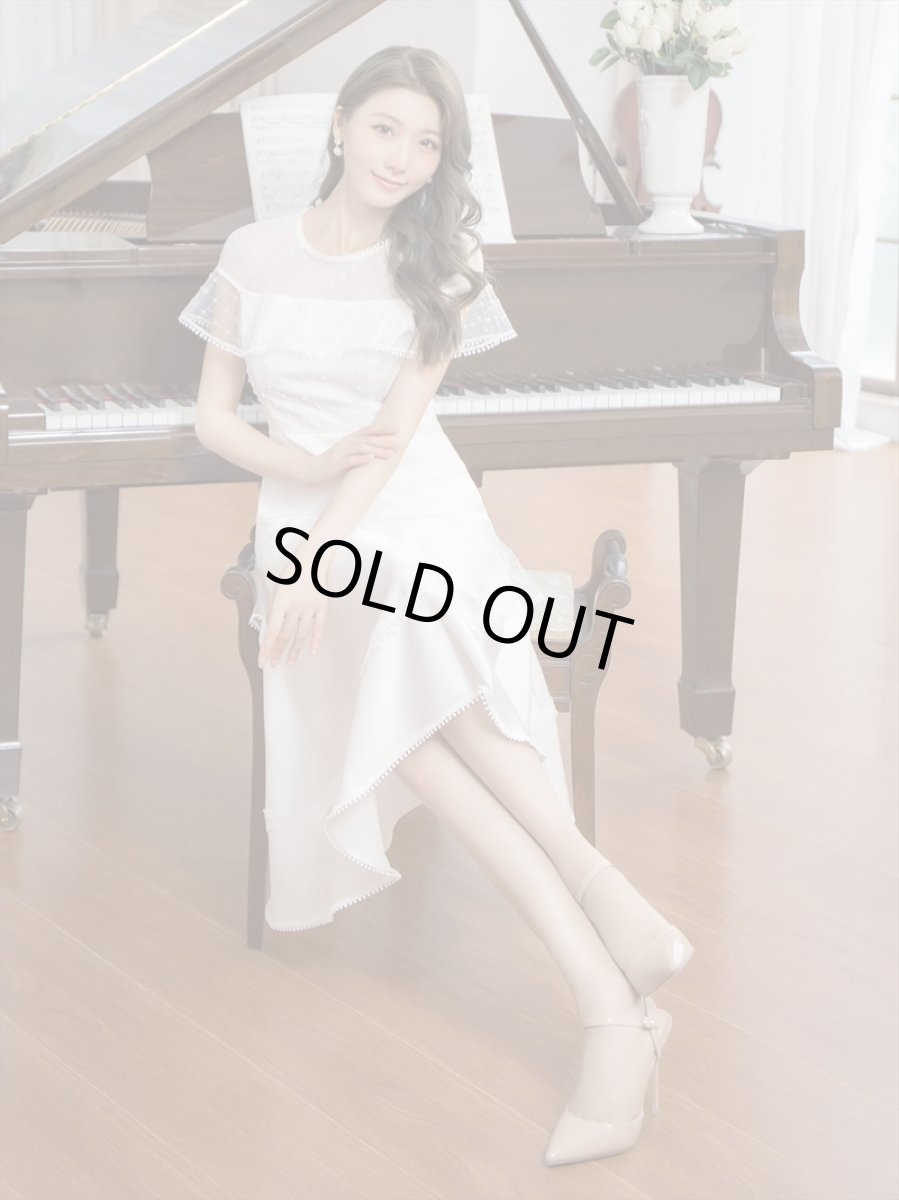 画像11: [SALE品のため返品不可＆再入荷なしの現品限り][ERUKEI/GINZA COUTURE]ホワイト・ブラック・半袖・ビーズ・チュール・レース・Aライン・ミディアムドレス・ワンピース[送料無料] (11)