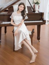 画像11: [SALE品のため返品不可＆再入荷なしの現品限り][ERUKEI/GINZA COUTURE]ホワイト・ブラック・半袖・ビーズ・チュール・レース・Aライン・ミディアムドレス・ワンピース[送料無料] (11)
