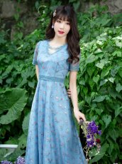 画像4: [ XS-Lサイズ / 2カラー ][ERUKEI/GINZA COUTURE]パープル・ブルー・チュール・Aライン・ミディアムドレス・ワンピース[送料無料] (4)