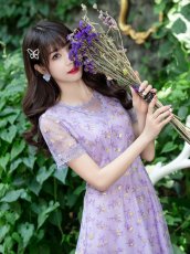 画像9: [ XS-Lサイズ / 2カラー ][ERUKEI/GINZA COUTURE]パープル・ブルー・チュール・Aライン・ミディアムドレス・ワンピース[送料無料] (9)