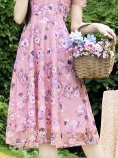 画像10: [ XS-Lサイズ / 2カラー ][ERUKEI/GINZA COUTURE]ブルー・ピンク・花柄・蝶・刺繍・半袖・チュール・レース・Aライン・ミディアムドレス・ワンピース[送料無料] (10)