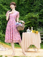 画像12: [ XS-Lサイズ / 2カラー ][ERUKEI/GINZA COUTURE]ブルー・ピンク・花柄・蝶・刺繍・半袖・チュール・レース・Aライン・ミディアムドレス・ワンピース[送料無料] (12)