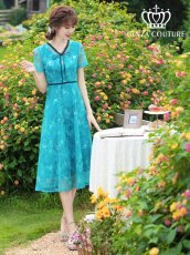 画像1: [ XS-Lサイズ / 2カラー][ERUKEI/GINZA COUTURE]ピンク・グリーン・総レース・半袖・Aライン・ミディアムドレス・ワンピース[送料無料] (1)