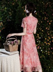 画像9: [ XS-Lサイズ / 2カラー][ERUKEI/GINZA COUTURE]ピンク・グリーン・総レース・半袖・Aライン・ミディアムドレス・ワンピース[送料無料] (9)