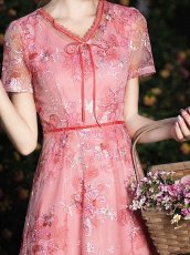 画像11: [ XS-Lサイズ / 2カラー][ERUKEI/GINZA COUTURE]ピンク・グリーン・総レース・半袖・Aライン・ミディアムドレス・ワンピース[送料無料] (11)