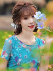 画像11: [ XS-Lサイズ / 2カラー ][ERUKEI/GINZA COUTURE]グリーン・ブルー・花柄・半袖・チュール・レース・Aライン・ミディアムドレス・ワンピース[送料無料] (11)