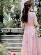 画像5: [ERUKEI/GINZA COUTUR]ピンク・ネイビー・Aライン・フワラーモチーフ・総レース・ミディアムドレス・ワンピース[送料無料] (5)