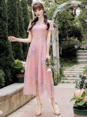 画像11: [ERUKEI/GINZA COUTUR]ピンク・ネイビー・Aライン・フワラーモチーフ・総レース・ミディアムドレス・ワンピース[送料無料] (11)