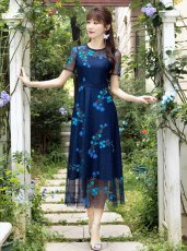 画像12: [ERUKEI/GINZA COUTUR]ピンク・ネイビー・Aライン・フワラーモチーフ・総レース・ミディアムドレス・ワンピース[送料無料] (12)