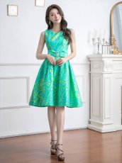 画像16: [SALE品のため返品不可＆再入荷なしの現品限り][ERUKEI]プリント・パールビジュー・ウエストマーク・ノースリーブ・フレア・Aライン・ミニドレス・ワンピース[黒木麗奈着用][送料無料] (16)